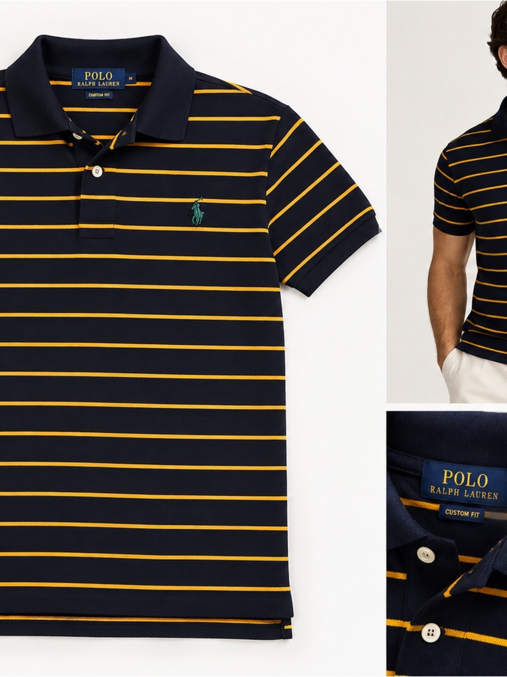 Polo by Ralph Lauren Navy Polo with Yellow Stripes